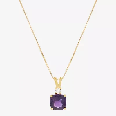 Womens 1/10 CT. T.W. Genuine Purple Amethyst 14K Gold Over Silver Cushion 18 Inch Pendant Necklace
