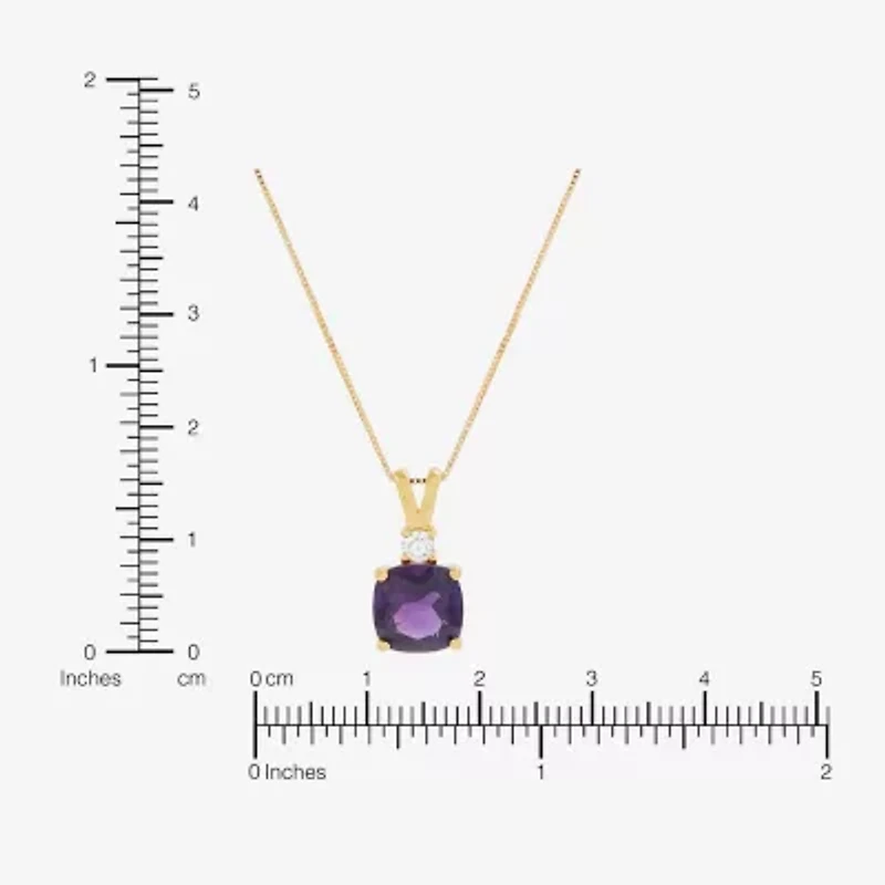 Womens 1/10 CT. T.W. Genuine Purple Amethyst 14K Gold Over Silver Cushion 18 Inch Pendant Necklace