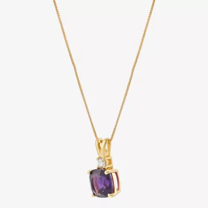 Womens 1/10 CT. T.W. Genuine Purple Amethyst 14K Gold Over Silver Cushion 18 Inch Pendant Necklace