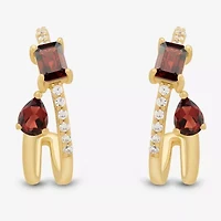 Womens Genuine Red Garnet 14K Gold Over Silver 17.2mm Pear Hoop Earrings