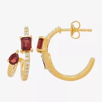 Womens Genuine Red Garnet 14K Gold Over Silver 17.2mm Pear Hoop Earrings