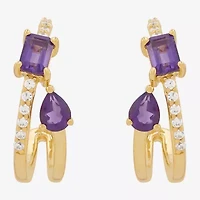 Womens Genuine Purple Amethyst 14K Gold Over Silver 17.2mm Pear Hoop Earrings