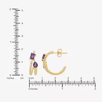Womens Genuine Purple Amethyst 14K Gold Over Silver 17.2mm Pear Hoop Earrings