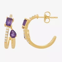 Womens Genuine Purple Amethyst 14K Gold Over Silver 17.2mm Pear Hoop Earrings