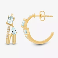 Womens Genuine Blue Aquamarine 14K Gold Over Silver 17.2mm Pear Hoop Earrings