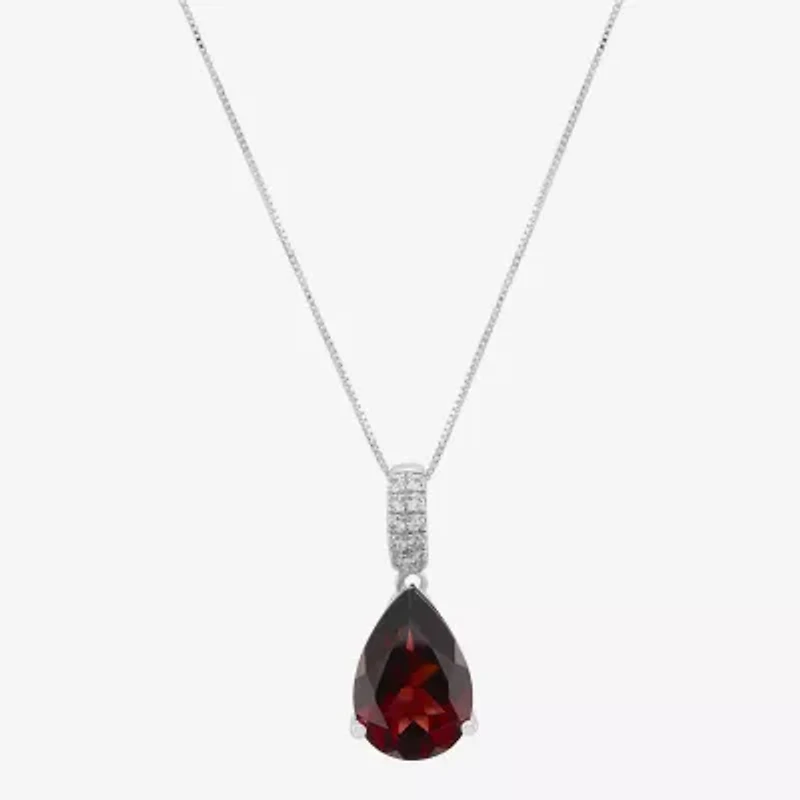 Womens Genuine Red Garnet Sterling Silver Pear 18 Inch Pendant Necklace