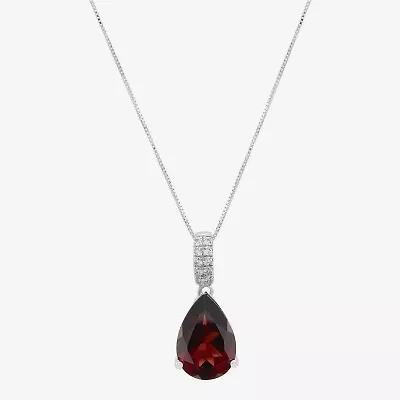 Womens Genuine Red Garnet Sterling Silver Pear 18 Inch Pendant Necklace