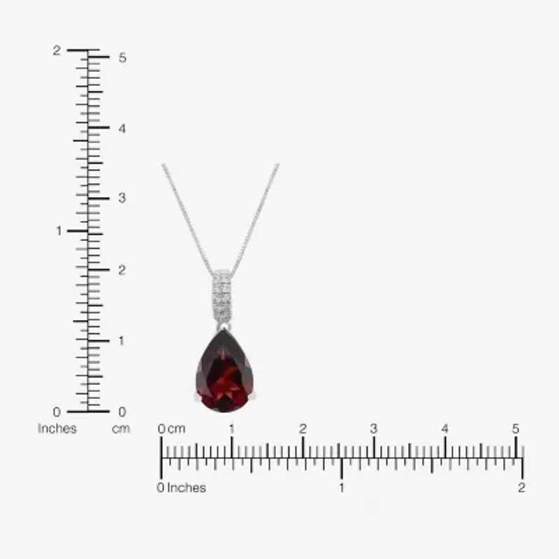 Womens Genuine Red Garnet Sterling Silver Pear 18 Inch Pendant Necklace