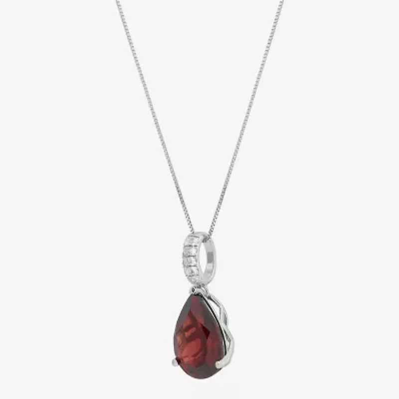 Womens Genuine Red Garnet Sterling Silver Pear 18 Inch Pendant Necklace