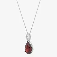 Womens Genuine Red Garnet Sterling Silver Pear 18 Inch Pendant Necklace