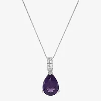 Womens Genuine Purple Amethyst Sterling Silver Pear 18 Inch Pendant Necklace
