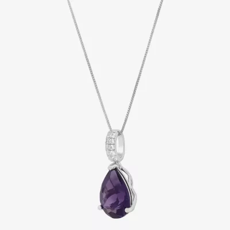 Womens Genuine Purple Amethyst Sterling Silver Pear 18 Inch Pendant Necklace