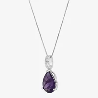 Womens Genuine Purple Amethyst Sterling Silver Pear 18 Inch Pendant Necklace