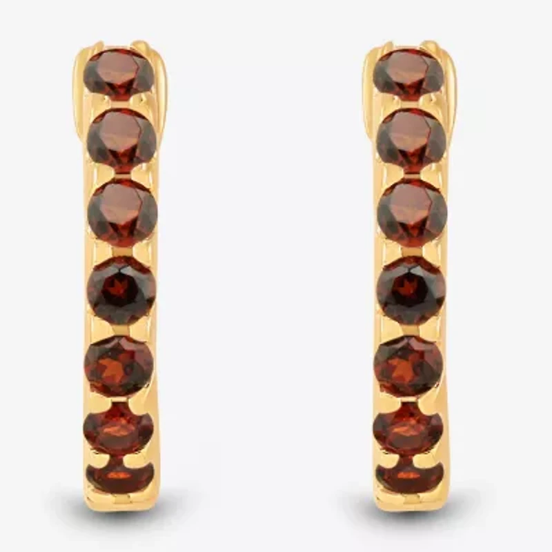 Womens Genuine Red Garnet 14K Gold Over Silver 10.3mm Round Hoop Earrings