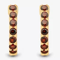 Womens Genuine Red Garnet 14K Gold Over Silver 10.3mm Round Hoop Earrings