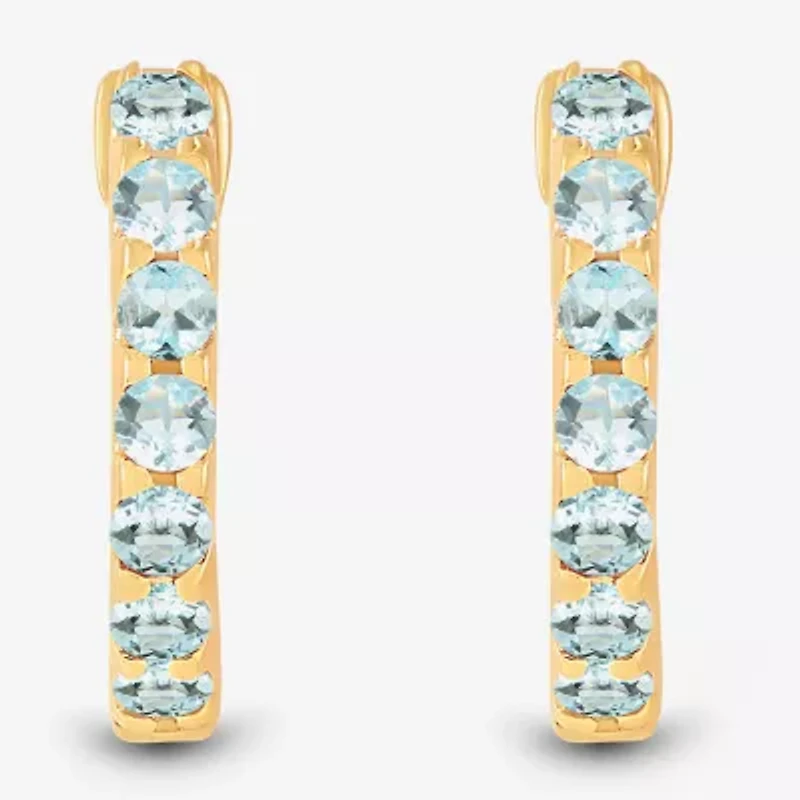 Womens Genuine Blue Aquamarine 14K Gold Over Silver 10.3mm Round Hoop Earrings