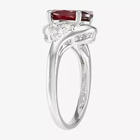 Womens Genuine Red Garnet Sterling Silver Oval Side Stone Cocktail Ring