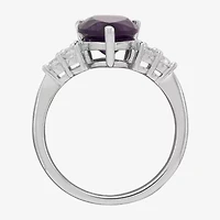 Womens Genuine Purple Amethyst Sterling Silver Pear Side Stone Cocktail Ring