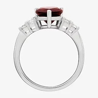Womens Genuine Red Garnet Sterling Silver Pear Side Stone Cocktail Ring