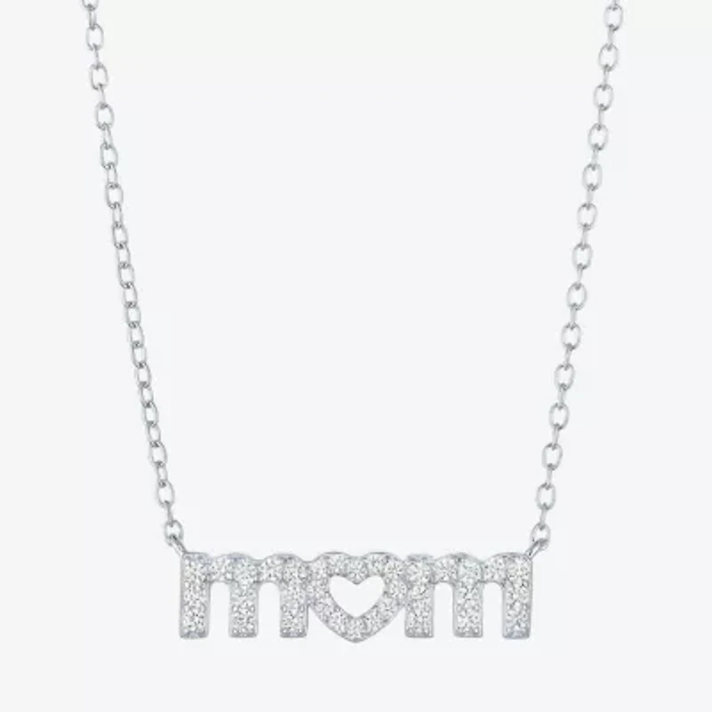 Yes Please! "Mom" Womens Lab Created White Sapphire Sterling Silver 18 Inch Pendant Necklace