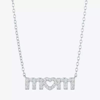 Yes Please! "Mom" Womens Lab Created White Sapphire Sterling Silver 18 Inch Pendant Necklace