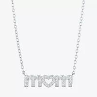 Yes Please! "Mom" Womens Lab Created White Sapphire Sterling Silver 18 Inch Pendant Necklace