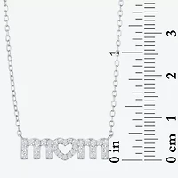 Yes Please! "Mom" Womens Lab Created White Sapphire Sterling Silver 18 Inch Pendant Necklace