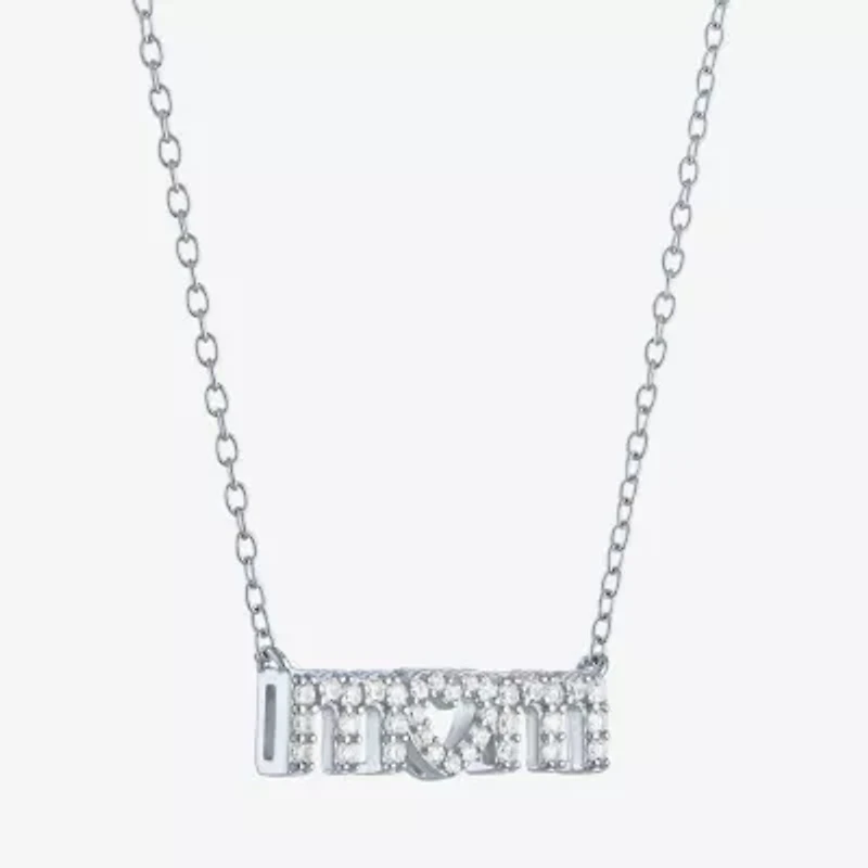 Yes Please! "Mom" Womens Lab Created White Sapphire Sterling Silver 18 Inch Pendant Necklace
