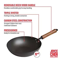 Joyce Chen Classic Series Pre-Seasoned Carbon Steel 9.5" Stir Fry Pan