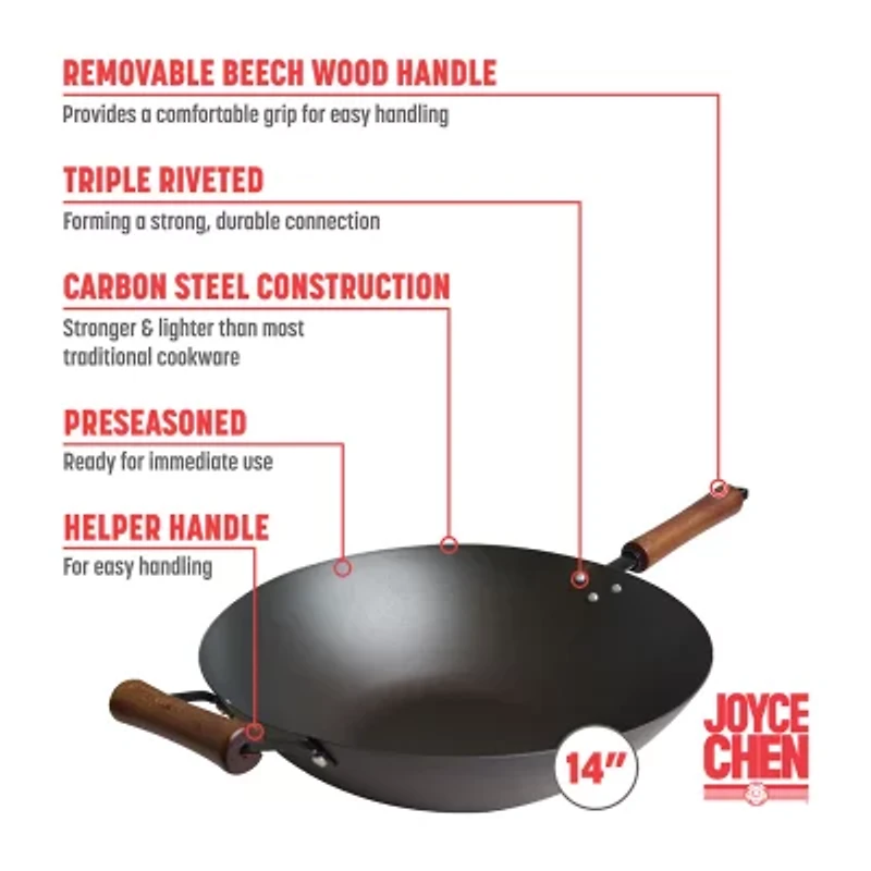 Joyce Chen Classic Series Pre-Seasoned Carbon Steel 14" Stir Fry Pan