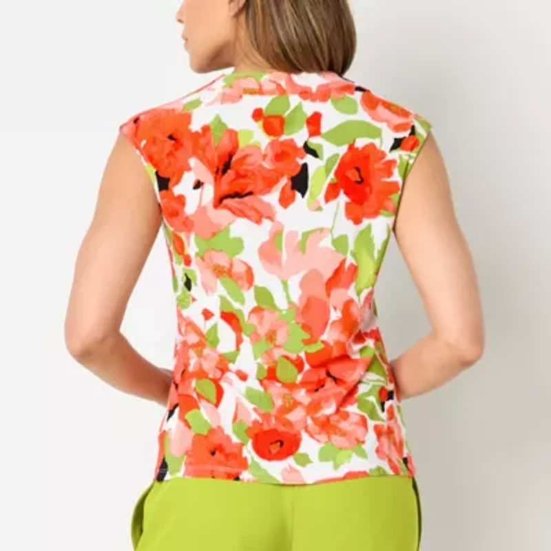 Black Label by Evan-Picone Floral Womens Cowl Neck Sleeveless Blouse