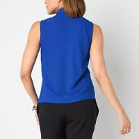 Black Label by Evan-Picone Womens Split Tie Neck Sleeveless Blouse