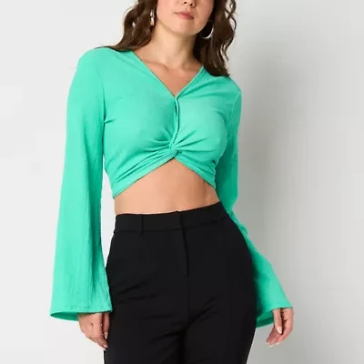 Bold Elements Womens V Neck Long Sleeve Crop Top