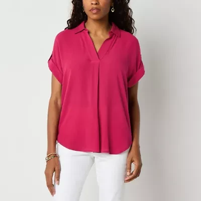 Liz Claiborne Womens V Neck Short Sleeve Blouse