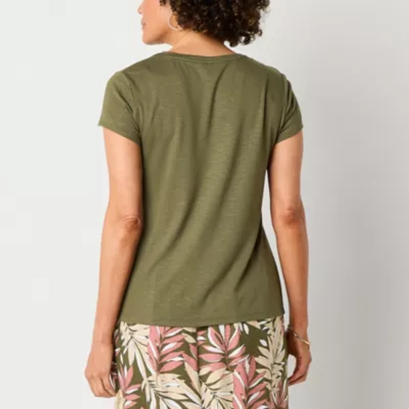Liz Claiborne Womens Round Neck Short Sleeve Blouse