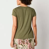 Liz Claiborne Womens Round Neck Short Sleeve Blouse