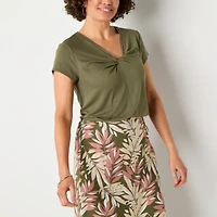 Liz Claiborne Womens Round Neck Short Sleeve Blouse