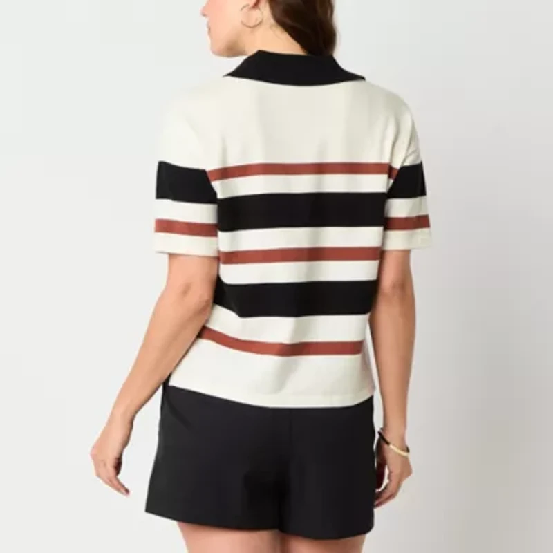 Stylus Womens Short Sleeve Striped Pullover Sweater