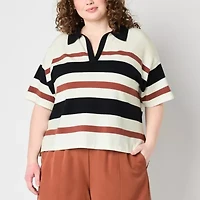 Stylus Plus Womens Short Sleeve Striped Pullover Sweater