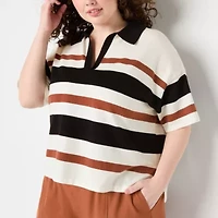 Stylus Plus Womens Short Sleeve Striped Pullover Sweater