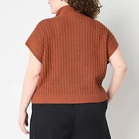 Stylus Plus Womens Mock Neck Short Sleeve Pullover Sweater