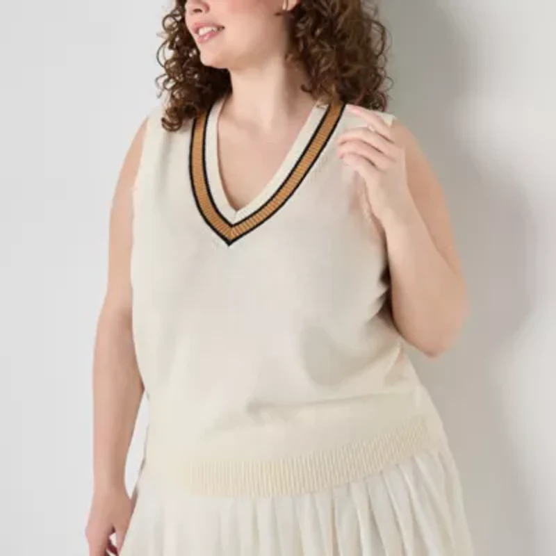 Stylus Womens V Neck Plus Sweater Vest