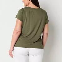 Liz Claiborne Womens Round Neck Short Sleeve Plus Blouse