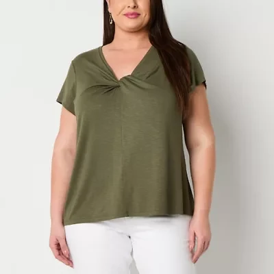 Liz Claiborne Womens Round Neck Short Sleeve Plus Blouse