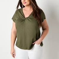 Liz Claiborne Womens Round Neck Short Sleeve Plus Blouse