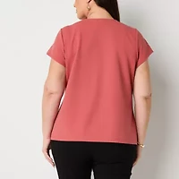 Liz Claiborne Texture Womens Round Neck Short Sleeve Plus Blouse