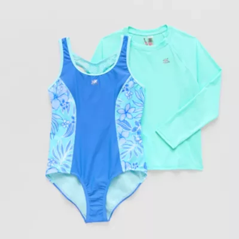 ZeroXposur Big Kid Girls Floral One Piece+Cover-Ups