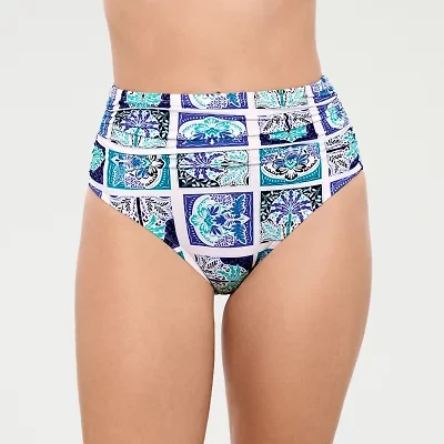 Liz Claiborne Womens Comfort Waistband Patchwork High Waist Bikini Swimsuit Bottom