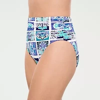 Liz Claiborne Womens Comfort Waistband Patchwork High Waist Bikini Swimsuit Bottom