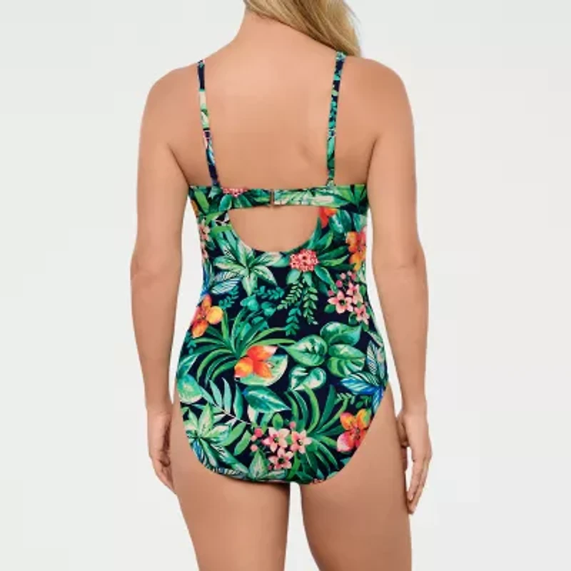 Liz Claiborne Womens Floral Monokini One Piece Swimsuit
